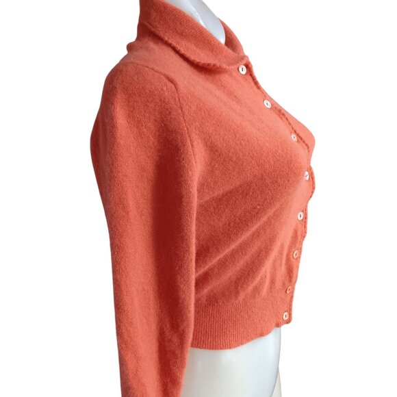 Vintage Women's Small Sweater Angora Lambs Wool Orange Cardigan 1950's Sock Hop - Picture 4 of 10